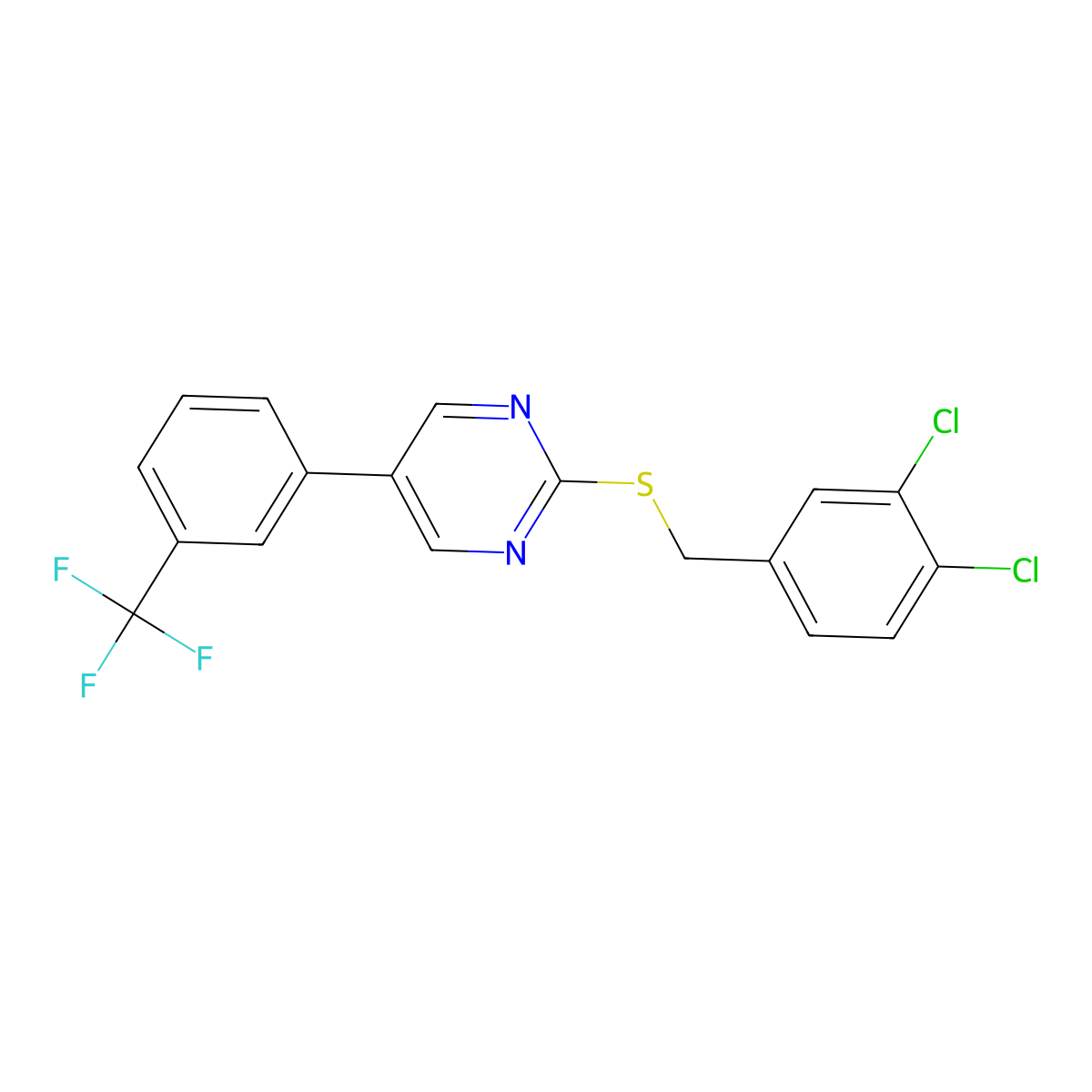 3,4-Dichlorobenzyl 5-(3-(trifluoromethyl)phenyl)-2-pyrimidinyl sulfide molecular structure, CAS 339101-89-2