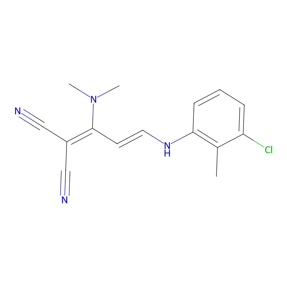 2-[(E)-3-(3-chloro-2-methylanilino)-1-(dimethylamino)prop-2-enylidene]propanedinitrile molecular structure, CAS 339101-96-1
