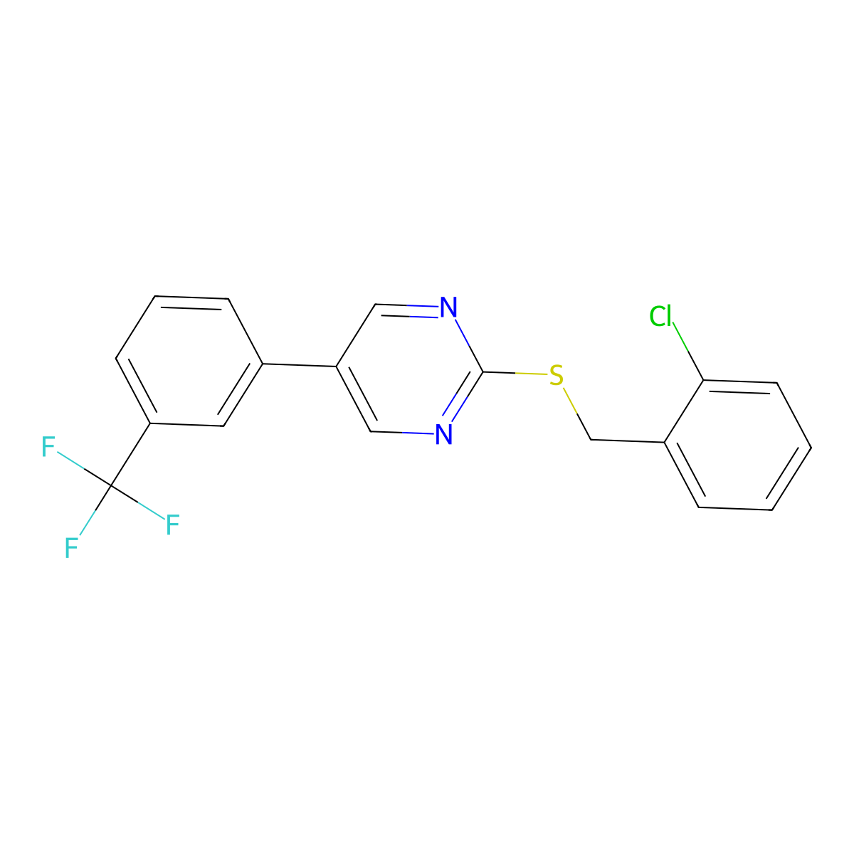 2-Chlorobenzyl 5-(3-(trifluoromethyl)phenyl)-2-pyrimidinyl sulfide molecular structure, CAS 339101-97-2
