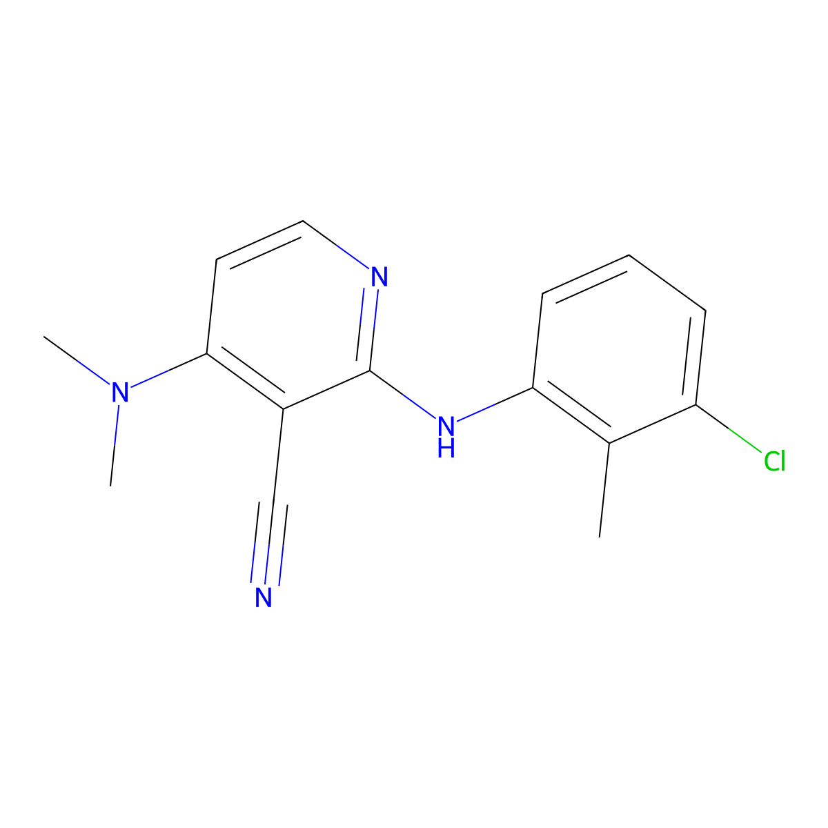 2-(3-Chloro-2-methylanilino)-4-(dimethylamino)nicotinonitrile molecular structure, CAS 339102-00-0