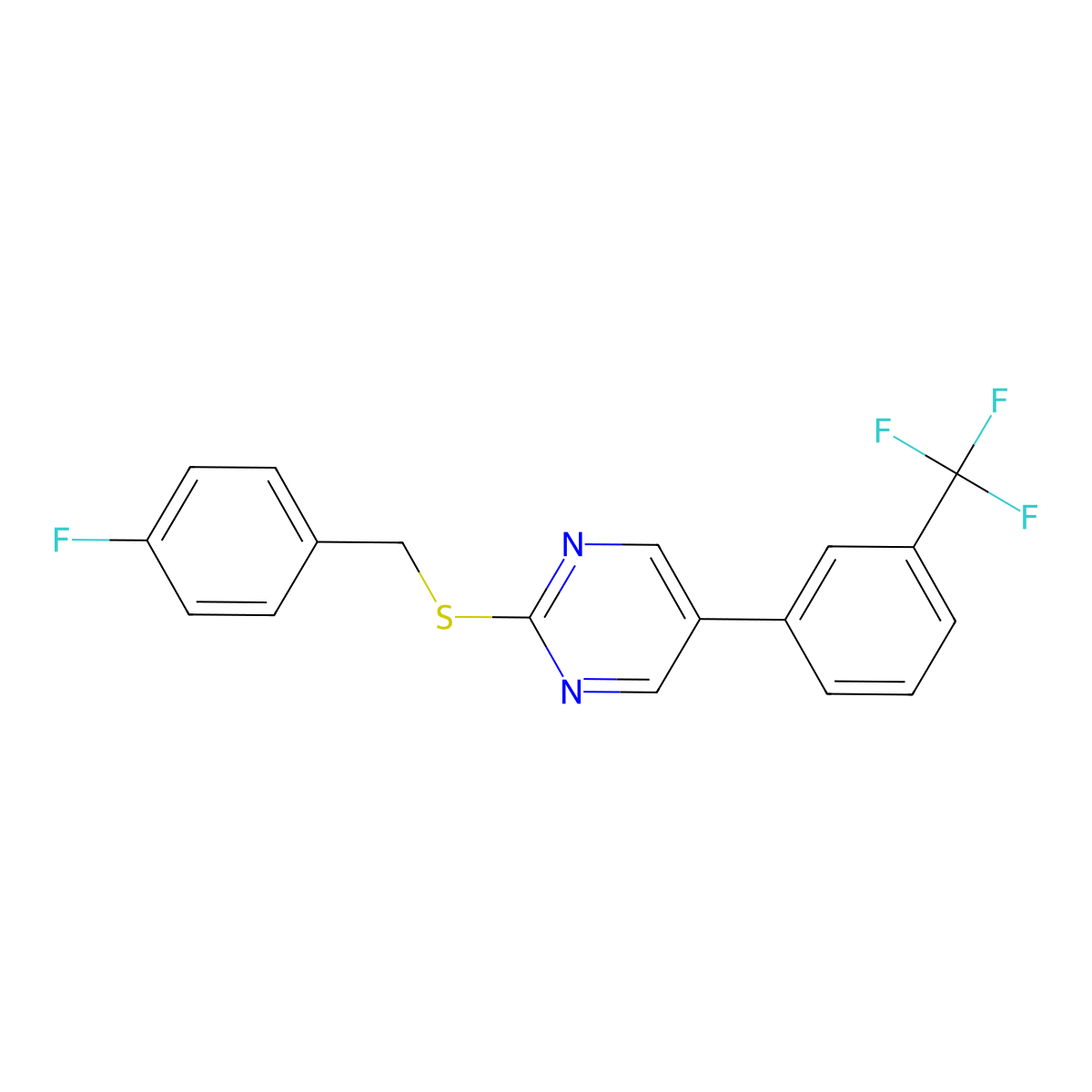 4-Fluorobenzyl 5-(3-(trifluoromethyl)phenyl)-2-pyrimidinyl sulfide molecular structure, CAS 339102-01-1