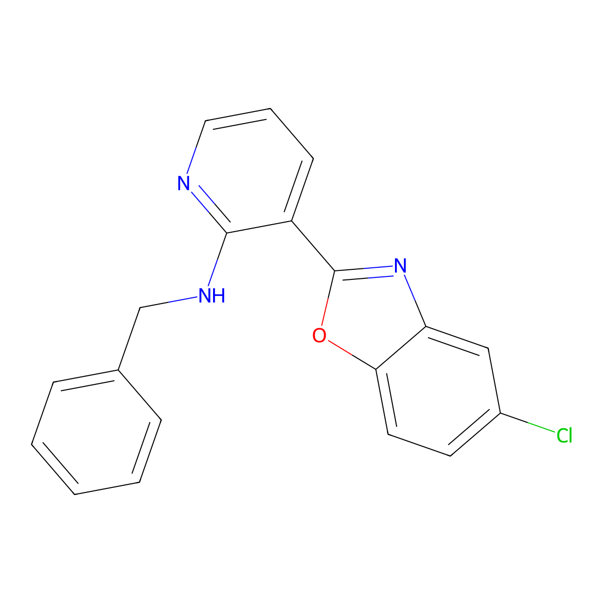 N-benzyl-3-(5-chloro-1,3-benzoxazol-2-yl)pyridin-2-amine molecular structure, CAS 339102-05-5