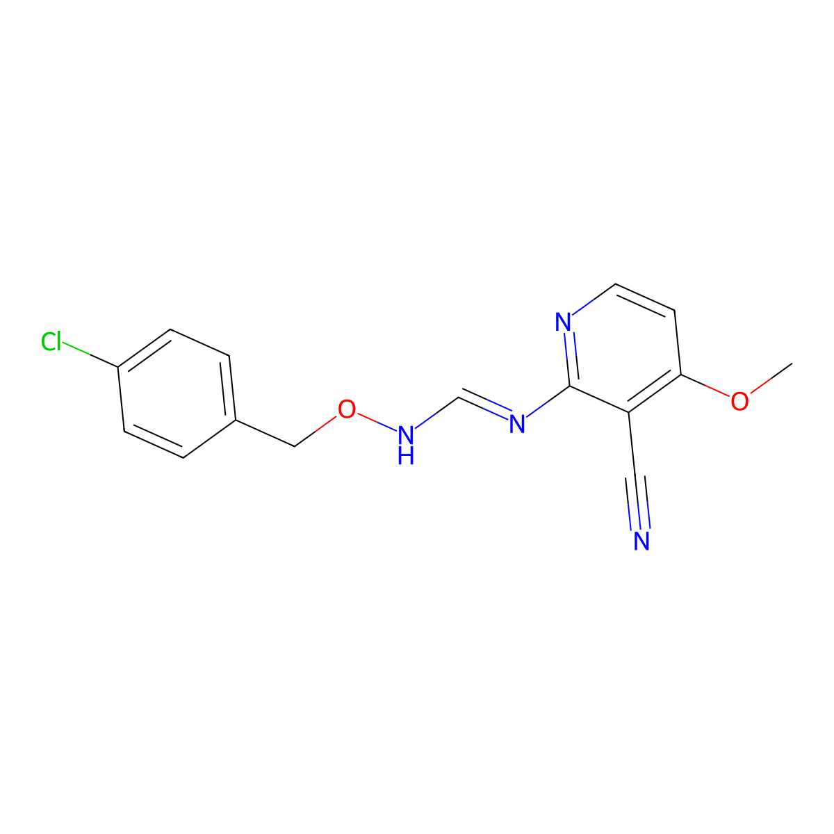 N'-[(4-chlorobenzyl)oxy]-N-(3-cyano-4-methoxy-2-pyridinyl)iminoformamide molecular structure, CAS 339102-41-9
