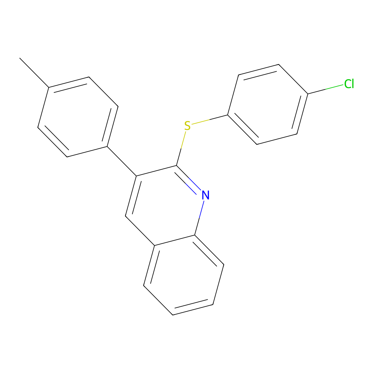 4-Chlorophenyl 3-(4-methylphenyl)-2-quinolinyl sulfide molecular structure, CAS 339102-42-0