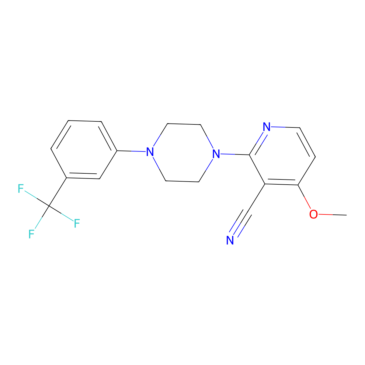 4-Methoxy-2-{4-[3-(trifluoromethyl)phenyl]piperazino}nicotinonitrile molecular structure, CAS 339102-59-9