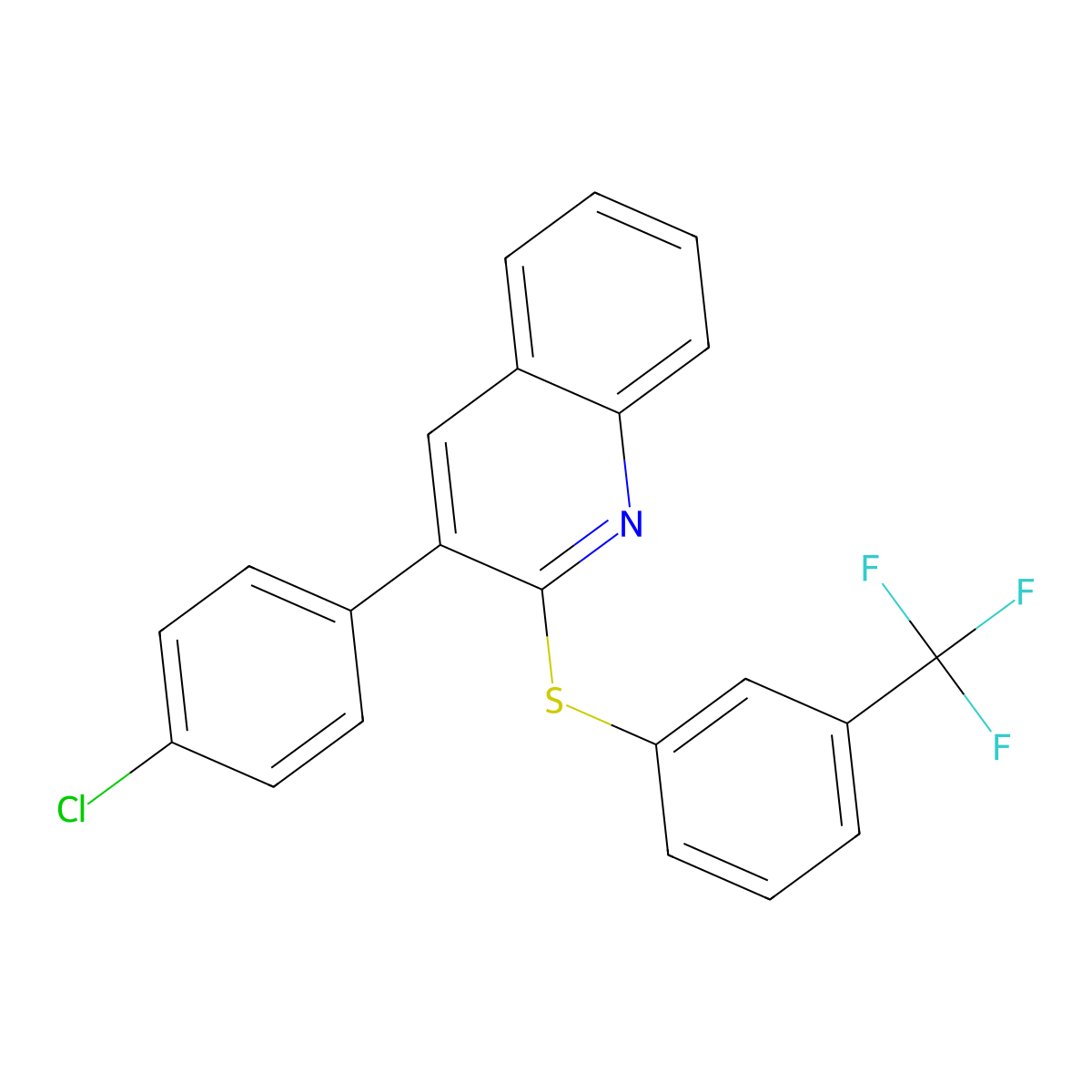 3-(4-Chlorophenyl)-2-{[3-(trifluoromethyl)phenyl]sulfanyl}quinoline molecular structure, CAS 339102-62-4