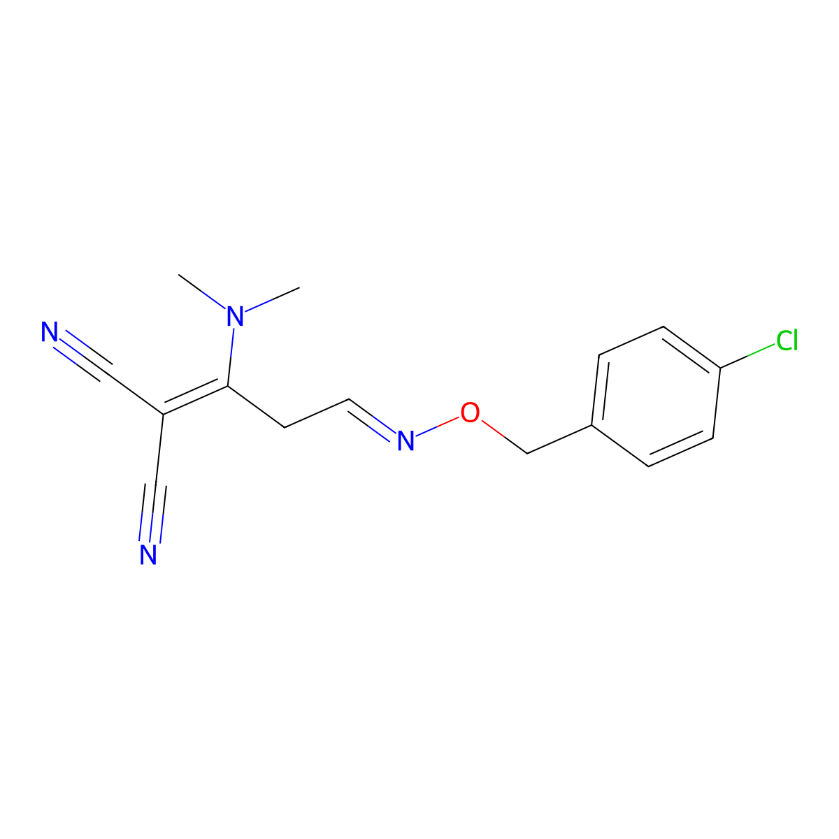 2-[3-{[(4-Chlorobenzyl)oxy]imino}-1-(dimethylamino)propylidene]malononitrile molecular structure, CAS 339102-85-1