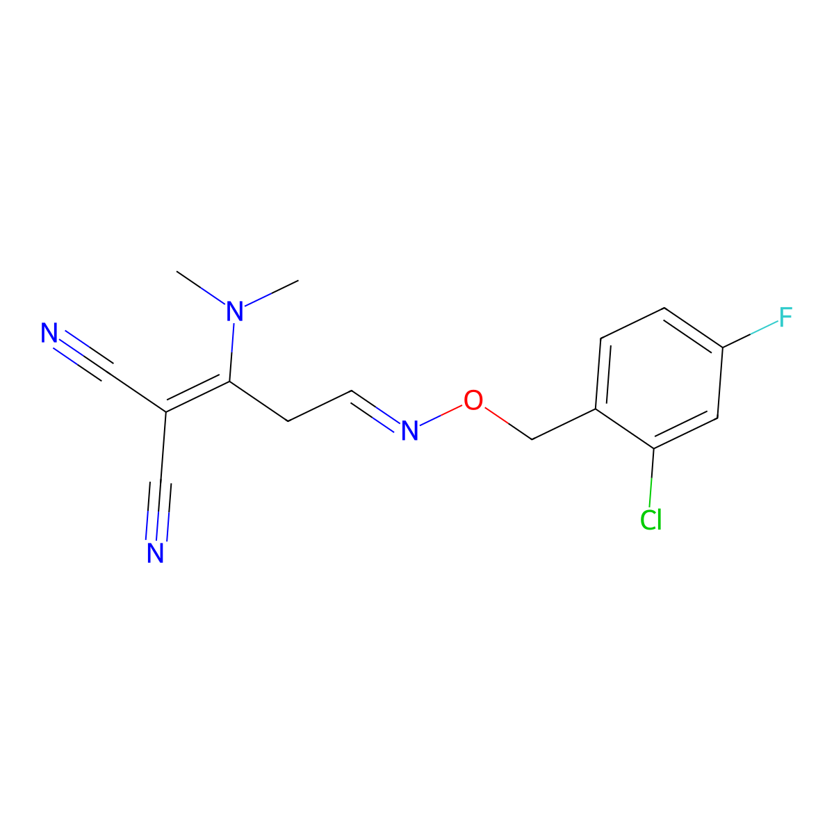 2-[(3E)-3-{[(2-chloro-4-fluorophenyl)methoxy]imino}-1-(dimethylamino)propylidene]propanedinitrile molecular structure, CAS 339102-92-0