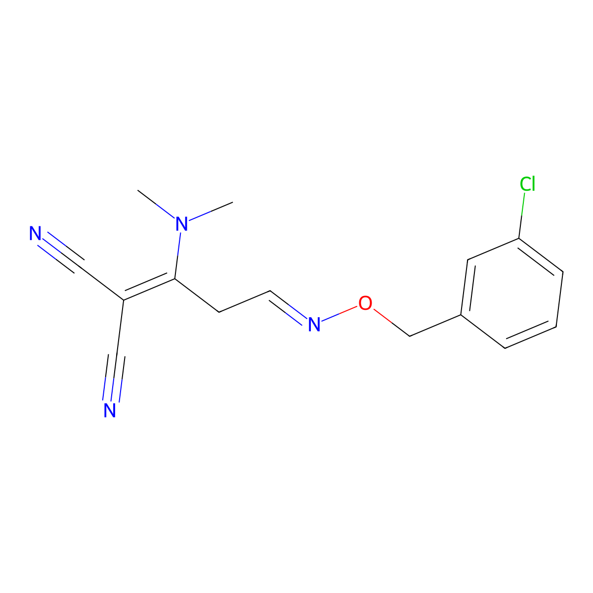 2-[(3E)-3-{[(3-chlorophenyl)methoxy]imino}-1-(dimethylamino)propylidene]propanedinitrile molecular structure, CAS 339102-99-7