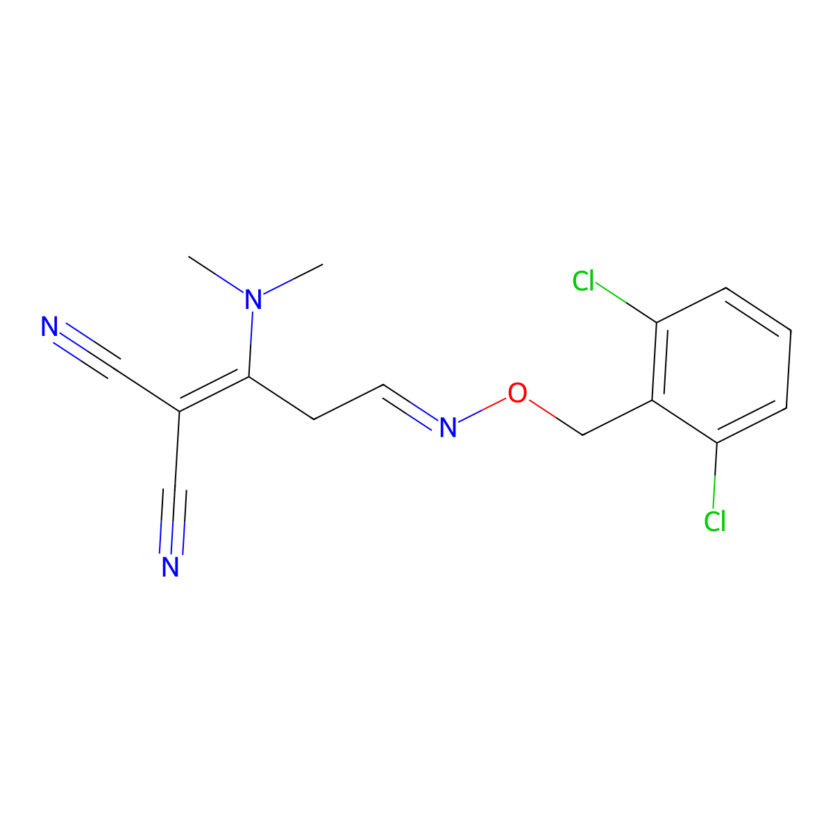 2-[3-{[(2,6-Dichlorobenzyl)oxy]imino}-1-(dimethylamino)propylidene]malononitrile molecular structure, CAS 339103-01-4