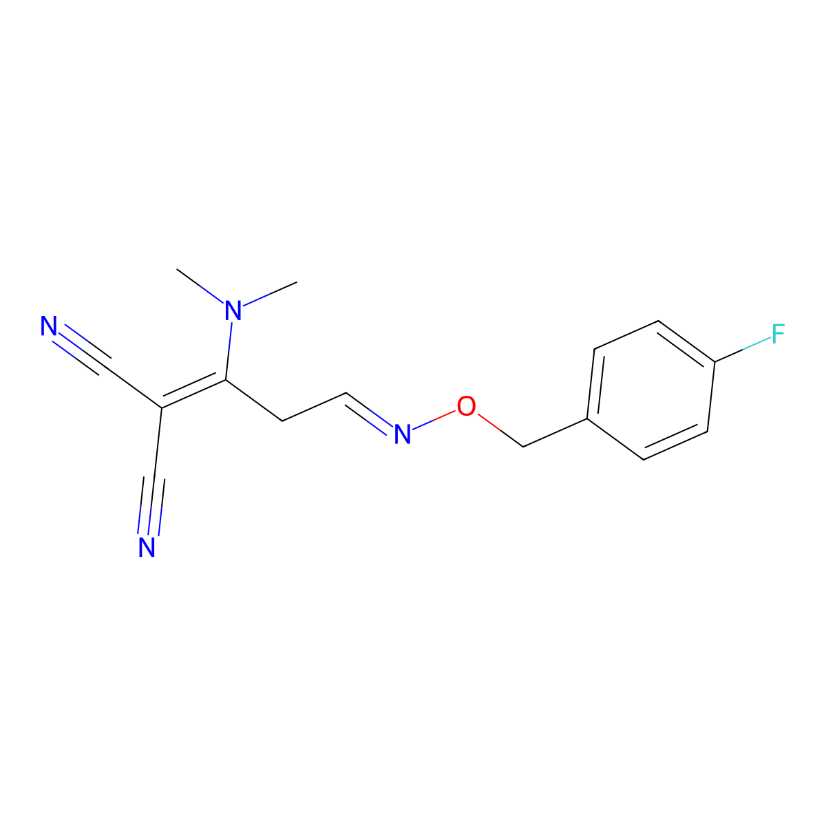 2-[(3E)-1-(dimethylamino)-3-{[(4-fluorophenyl)methoxy]imino}propylidene]propanedinitrile molecular structure, CAS 339103-04-7
