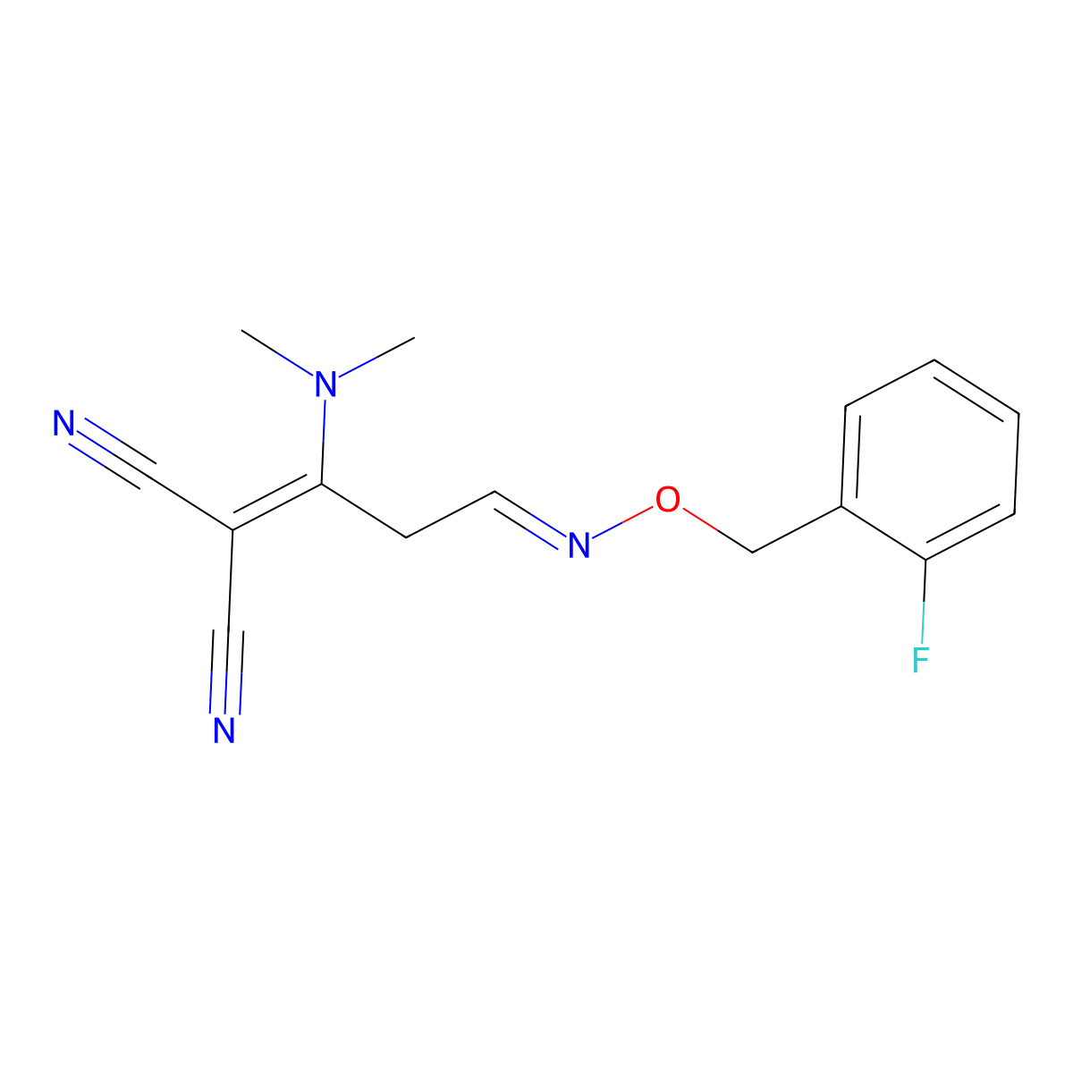 2-[(3E)-1-(dimethylamino)-3-{[(2-fluorophenyl)methoxy]imino}propylidene]propanedinitrile molecular structure, CAS 339103-06-9