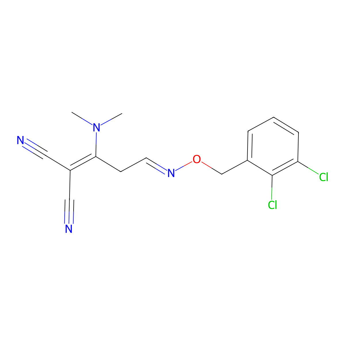 2-[3-{[(2,3-Dichlorobenzyl)oxy]imino}-1-(dimethylamino)propylidene]malononitrile molecular structure, CAS 339103-08-1