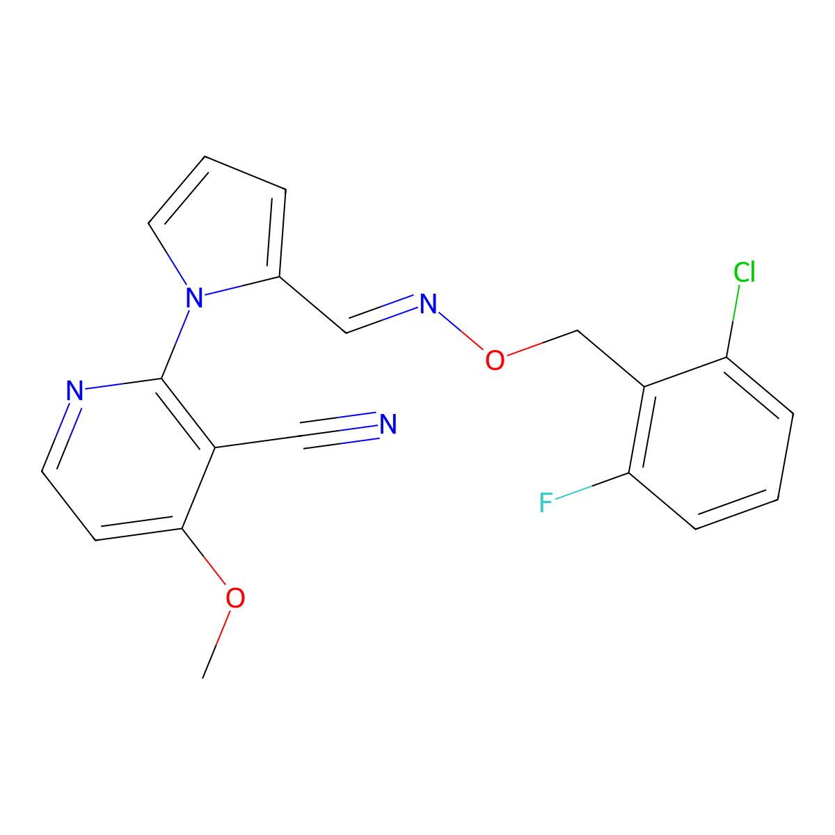 2-[2-({[(2-chloro-6-fluorobenzyl)oxy]imino}methyl)-1H-pyrrol-1-yl]-4-methoxynicotinonitrile molecular structure, CAS 339103-13-8