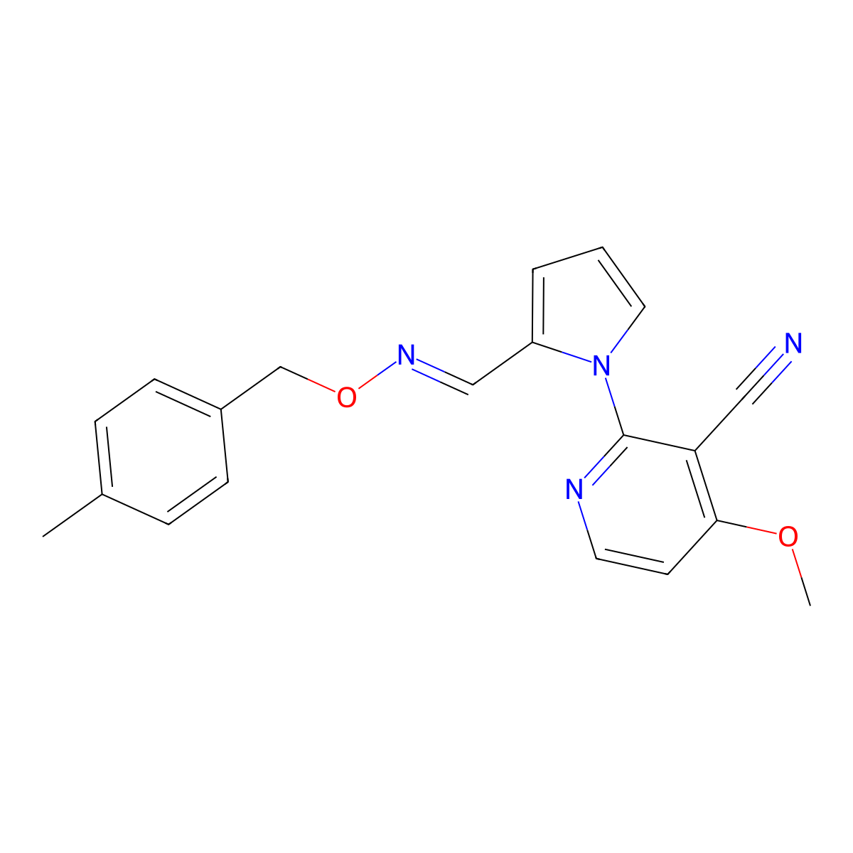 4-methoxy-2-{2-[(1E)-{[(4-methylphenyl)methoxy]imino}methyl]-1H-pyrrol-1-yl}pyridine-3-carbonitrile molecular structure, CAS 339103-17-2