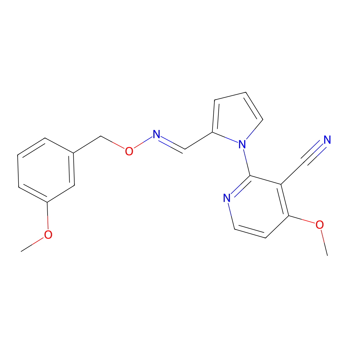 4-methoxy-2-[2-({[(3-methoxybenzyl)oxy]imino}methyl)-1H-pyrrol-1-yl]nicotinonitrile molecular structure, CAS 339103-19-4