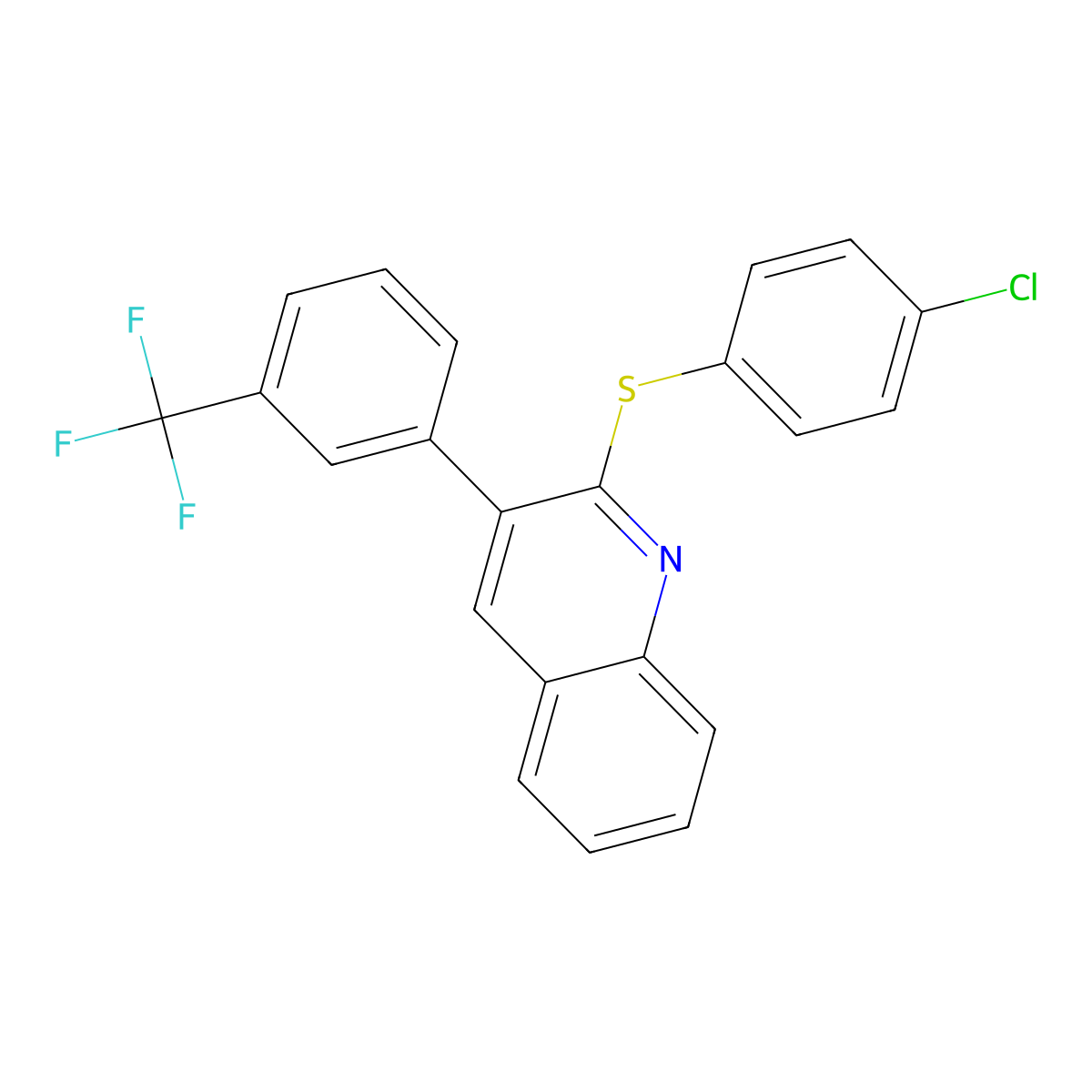 2-(4-Chlorophenyl)sulfanyl-3-[3-(trifluoromethyl)phenyl]quinoline molecular structure, CAS 339103-22-9