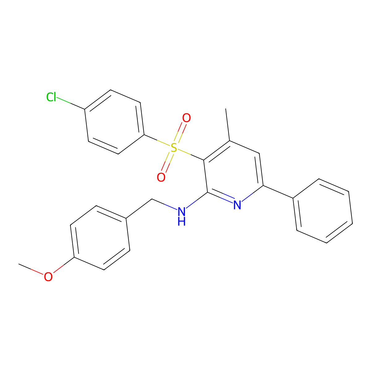 N-{3-[(4-chlorophenyl)sulfonyl]-4-methyl-6-phenyl-2-pyridinyl}-N-(4-methoxybenzyl)amine molecular structure, CAS 339103-25-2