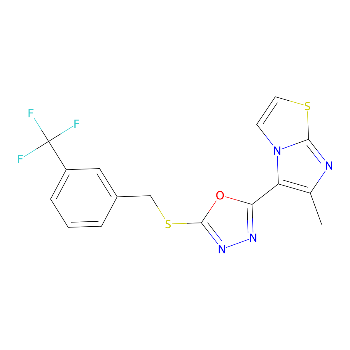 6-Methyl-5-(5-{[3-(trifluoromethyl)benzyl]sulfanyl}-1,3,4-oxadiazol-2-yl)imidazo[2,1-b][1,3]thiazole molecular structure, CAS 339103-29-6