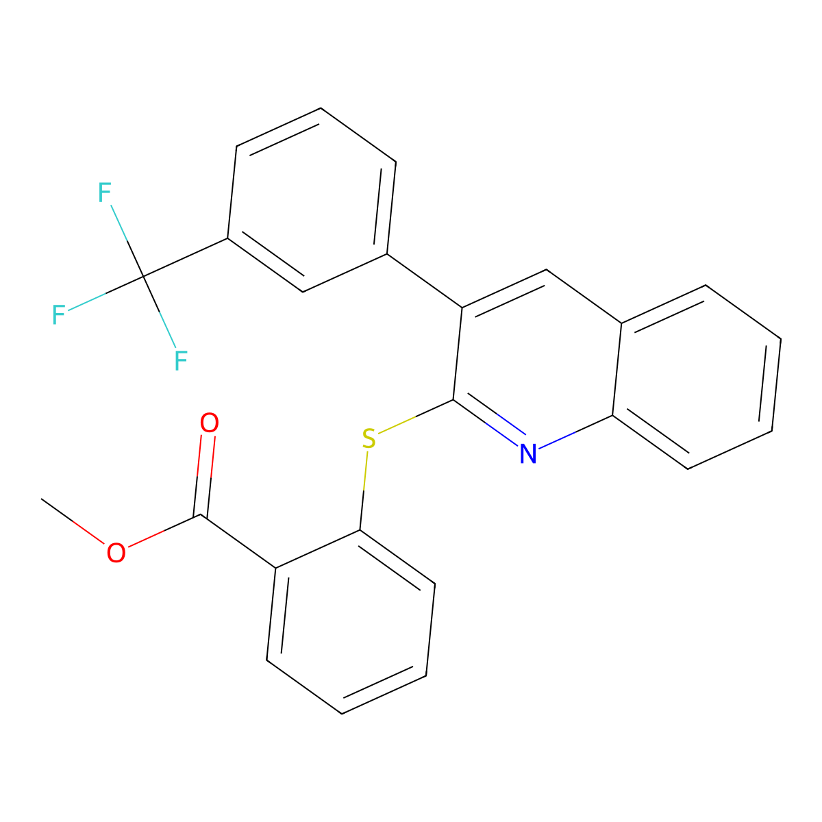 Methyl 2-[3-[3-(trifluoromethyl)phenyl]quinolin-2-yl]sulfanylbenzoate molecular structure, CAS 339103-30-9