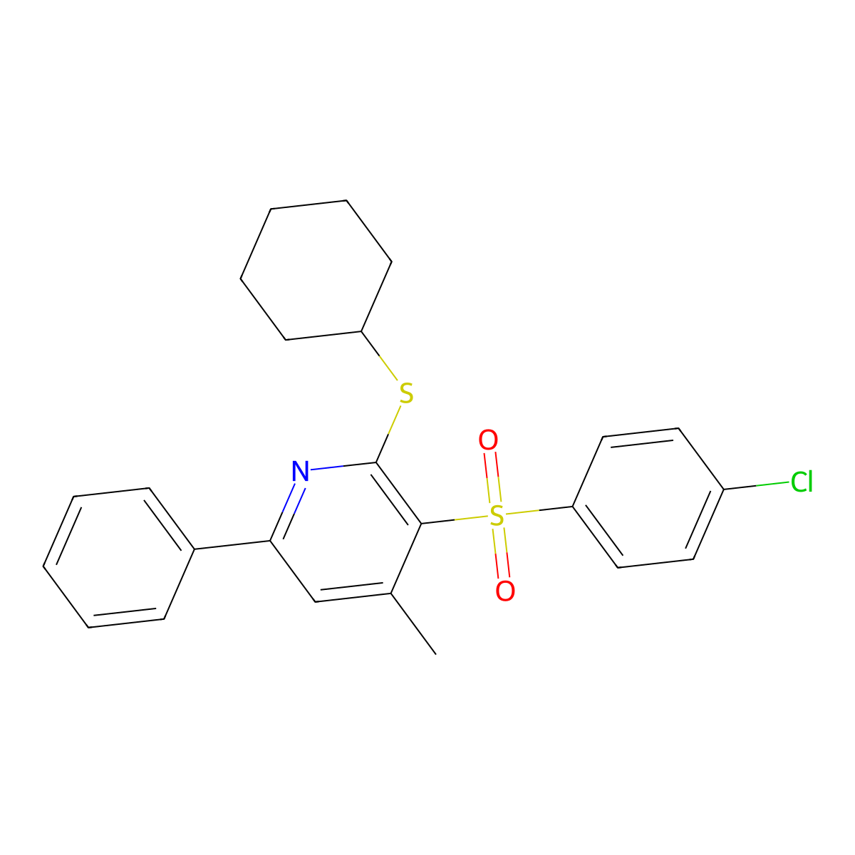 4-Chlorophenyl 2-(cyclohexylsulfanyl)-4-methyl-6-phenyl-3-pyridinyl sulfone molecular structure, CAS 339103-35-4