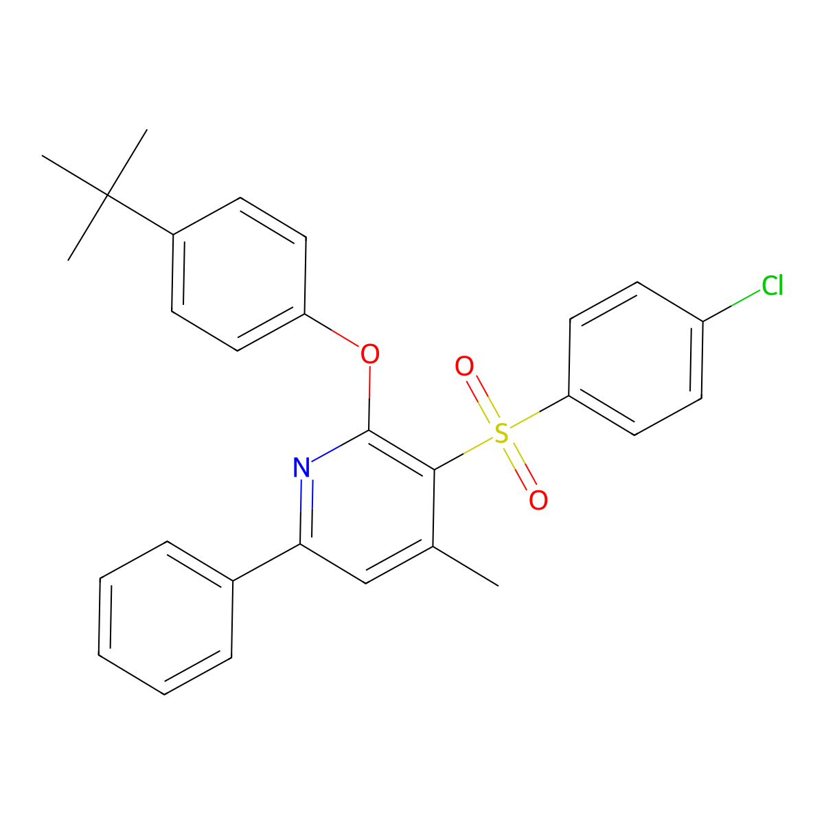 2-[4-(Tert-butyl)phenoxy]-4-methyl-6-phenyl-3-pyridinyl 4-chlorophenyl sulfone molecular structure, CAS 339103-46-7