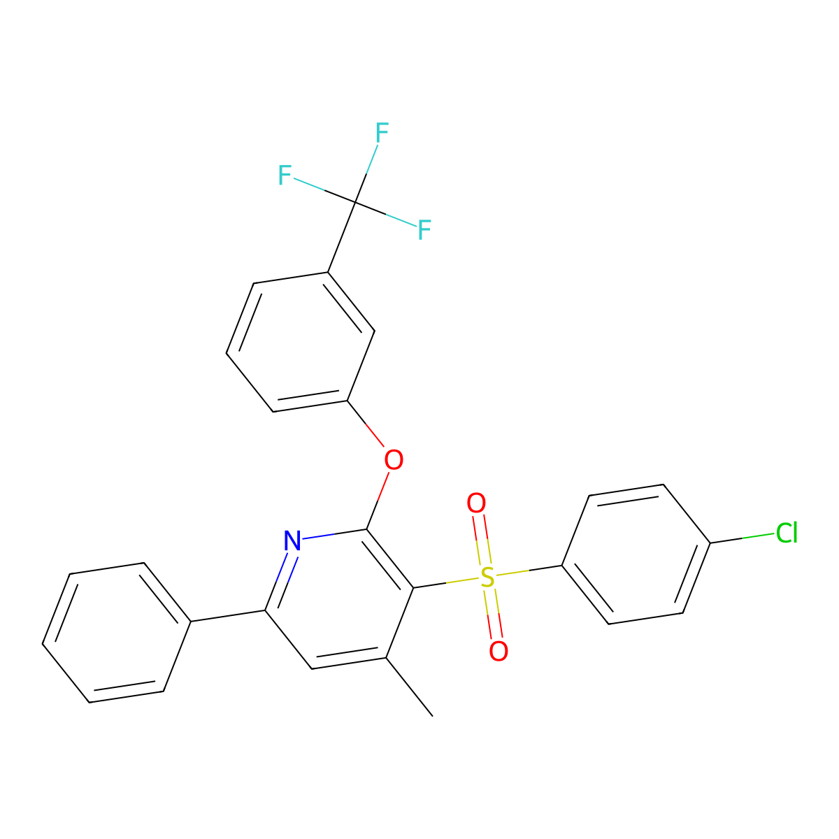 3-(4-Chlorophenyl)sulfonyl-4-methyl-6-phenyl-2-[3-(trifluoromethyl)phenoxy]pyridine molecular structure, CAS 339103-52-5