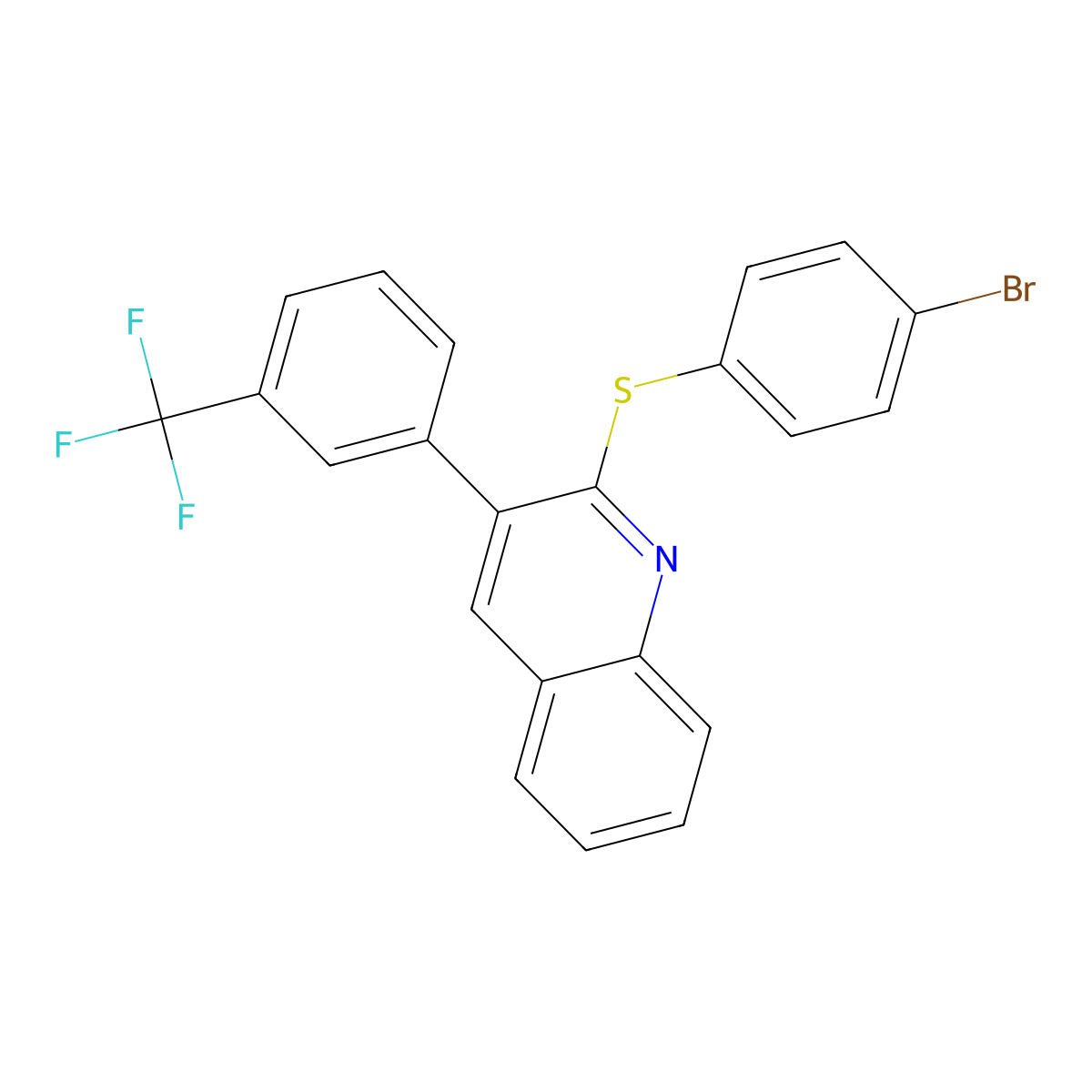 2-[(4-Bromophenyl)sulfanyl]-3-[3-(trifluoromethyl)phenyl]quinoline molecular structure, CAS 339103-53-6