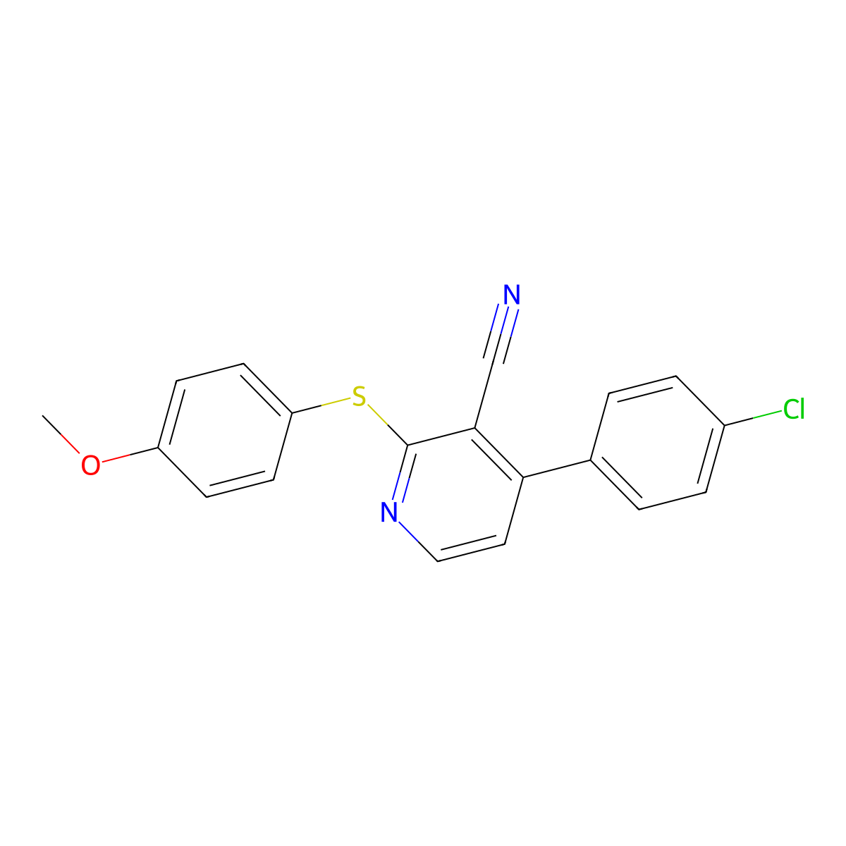 4-(4-Chlorophenyl)-2-[(4-methoxyphenyl)sulfanyl]nicotinonitrile molecular structure, CAS 339103-60-5