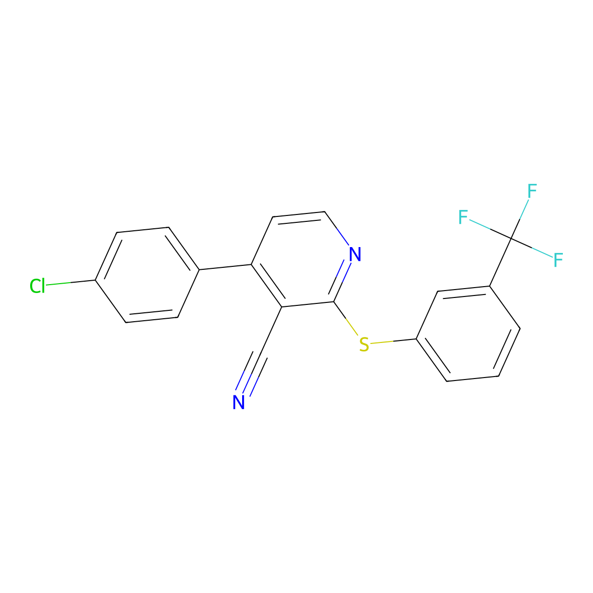 4-(4-Chlorophenyl)-2-{[3-(trifluoromethyl)phenyl]sulfanyl}nicotinonitrile molecular structure, CAS 339103-62-7