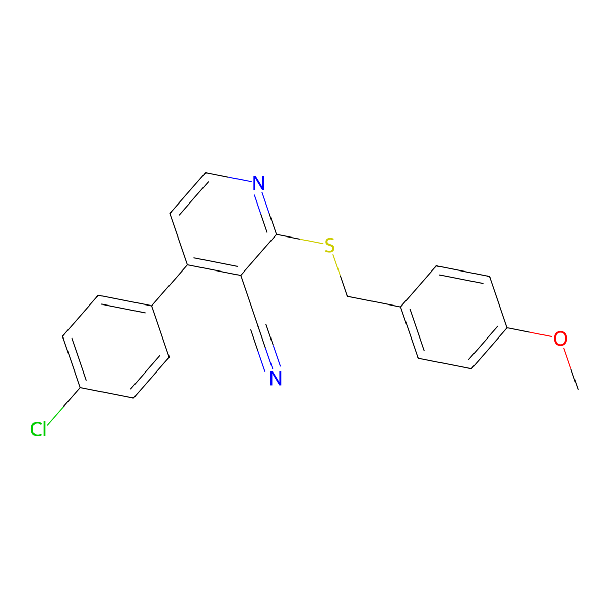 4-(4-Chlorophenyl)-2-[(4-methoxybenzyl)sulfanyl]nicotinonitrile molecular structure, CAS 339103-68-3