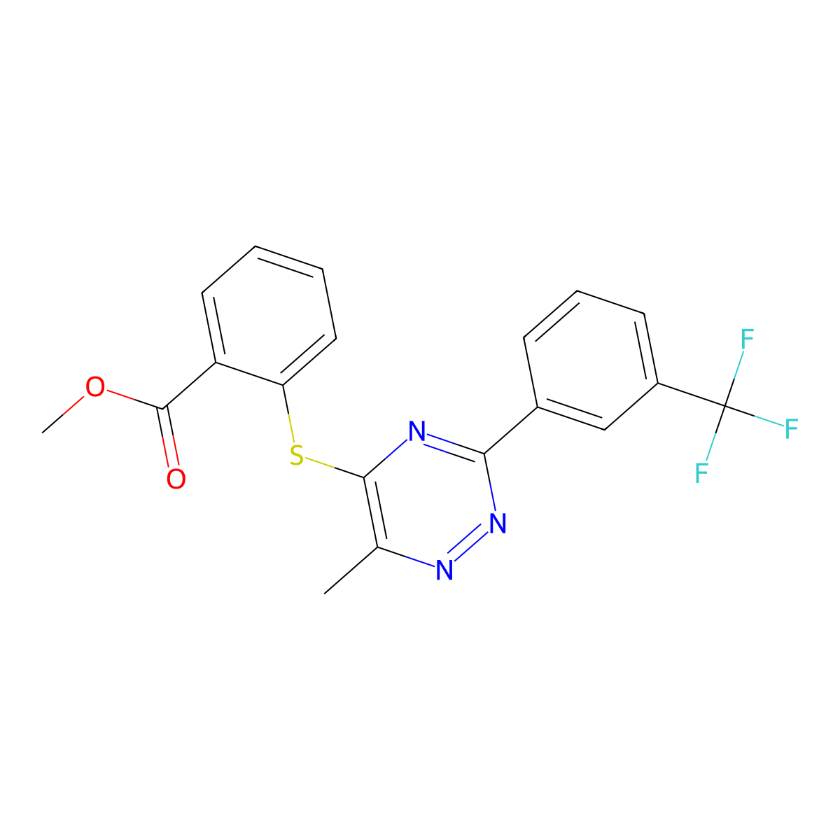 Methyl 2-({6-methyl-3-[3-(trifluoromethyl)phenyl]-1,2,4-triazin-5-yl}sulfanyl)benzenecarboxylate molecular structure, CAS 339103-77-4