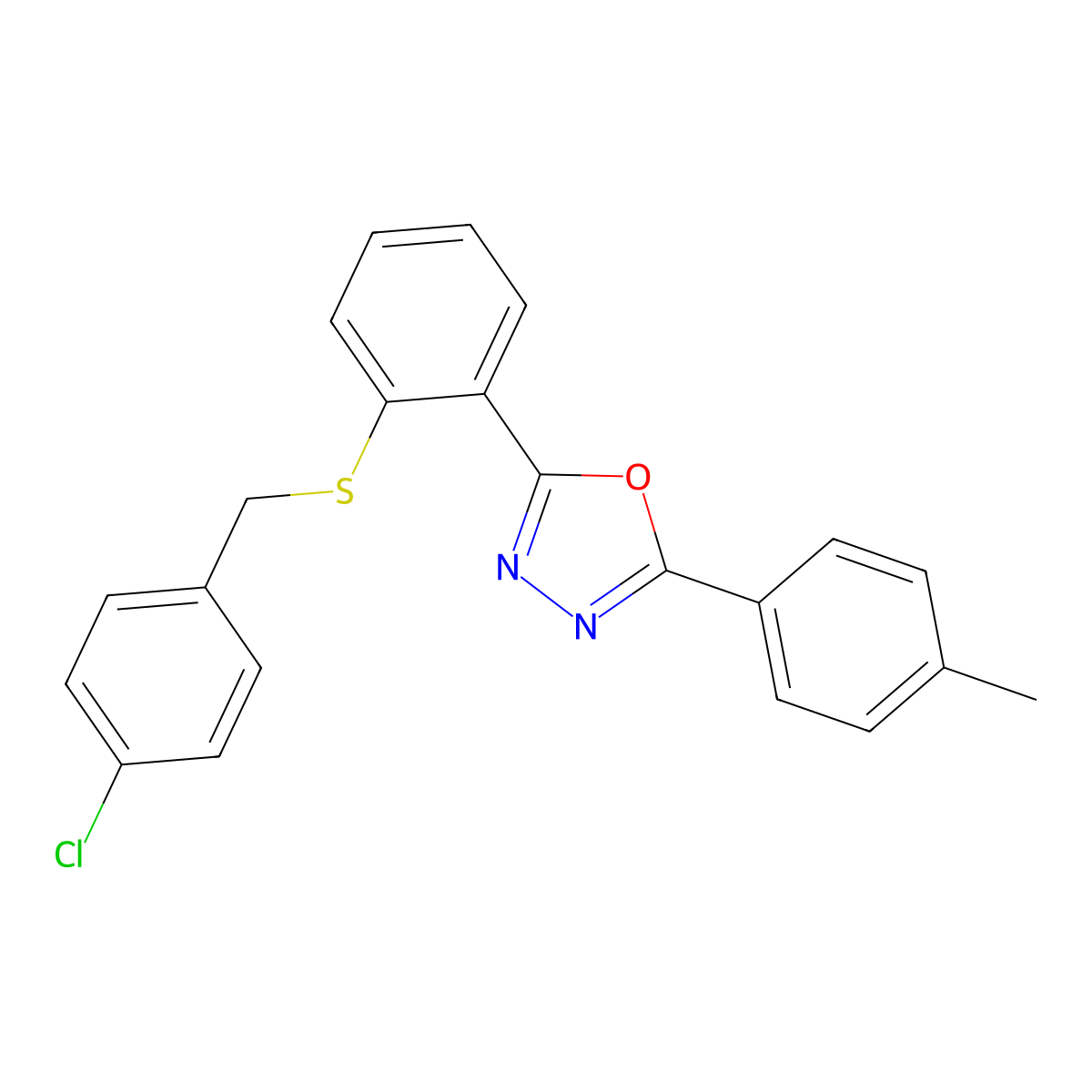 2-{2-[(4-Chlorobenzyl)sulfanyl]phenyl}-5-(4-methylphenyl)-1,3,4-oxadiazole molecular structure, CAS 339104-00-6