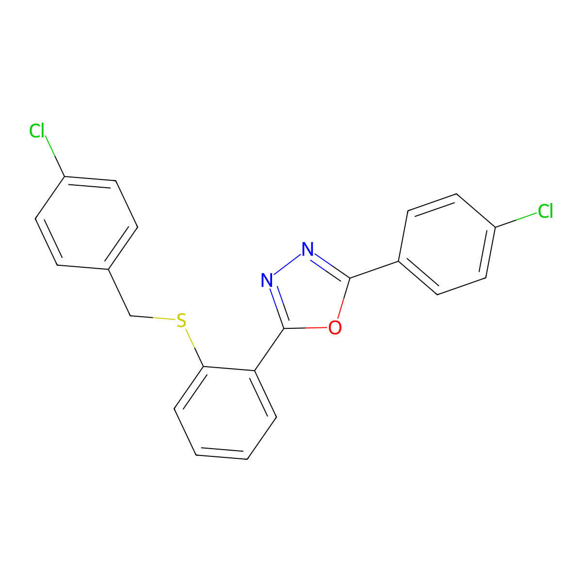 2-{2-[(4-Chlorobenzyl)sulfanyl]phenyl}-5-(4-chlorophenyl)-1,3,4-oxadiazole molecular structure, CAS 339104-03-9