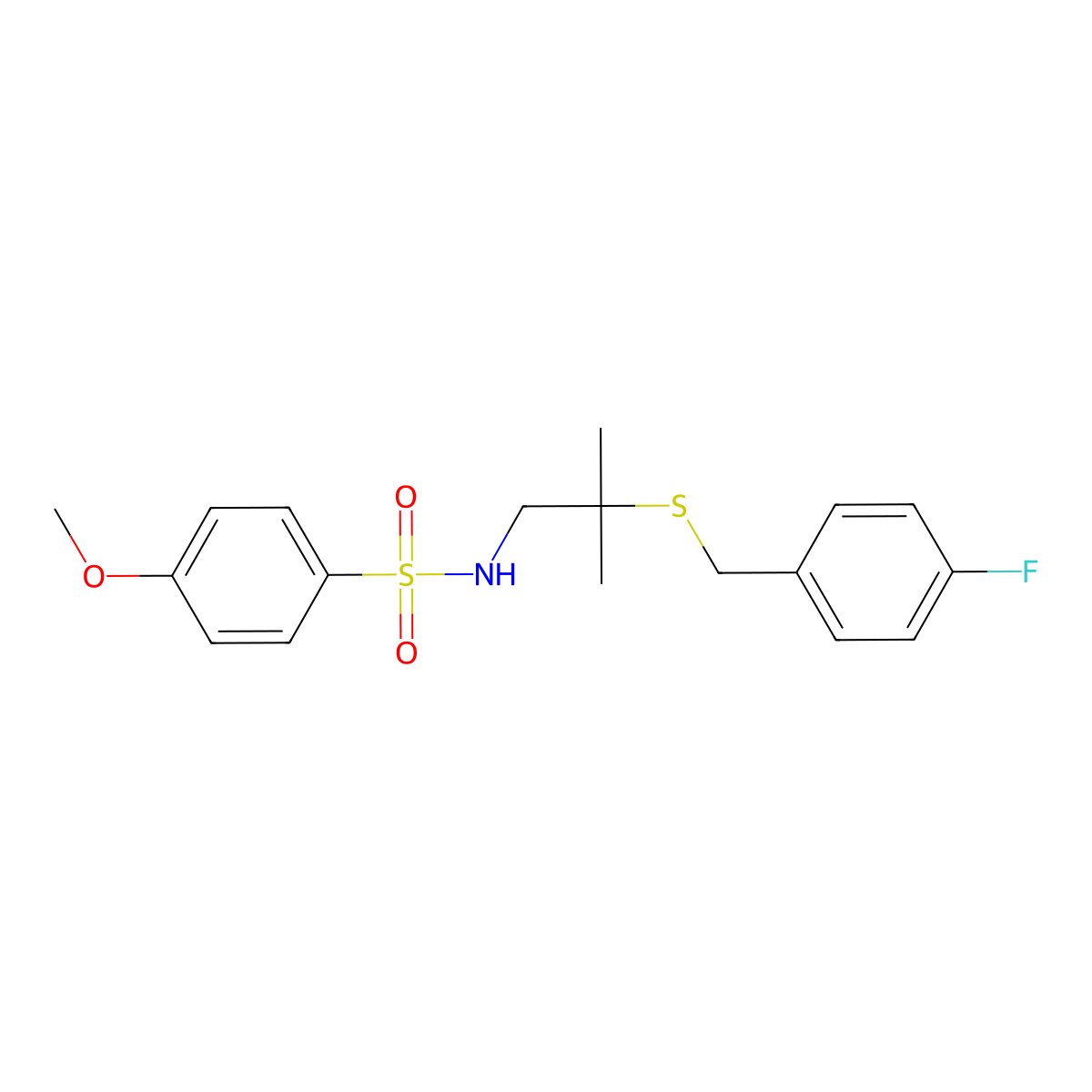 N-{2-[(4-fluorobenzyl)sulfanyl]-2-methylpropyl}-4-methoxybenzenesulfonamide molecular structure, CAS 339104-23-3