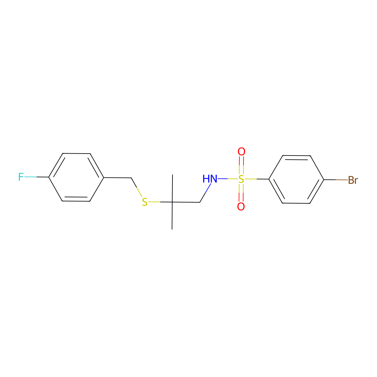 4-bromo-N-{2-[(4-fluorobenzyl)sulfanyl]-2-methylpropyl}benzenesulfonamide molecular structure, CAS 339104-26-6