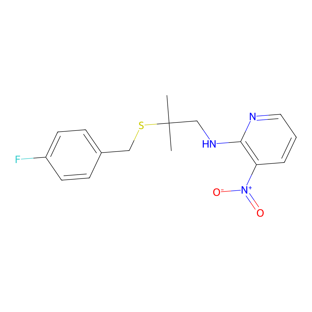 N-{2-[(4-fluorobenzyl)sulfanyl]-2-methylpropyl}-3-nitro-2-pyridinamine molecular structure, CAS 339104-35-7