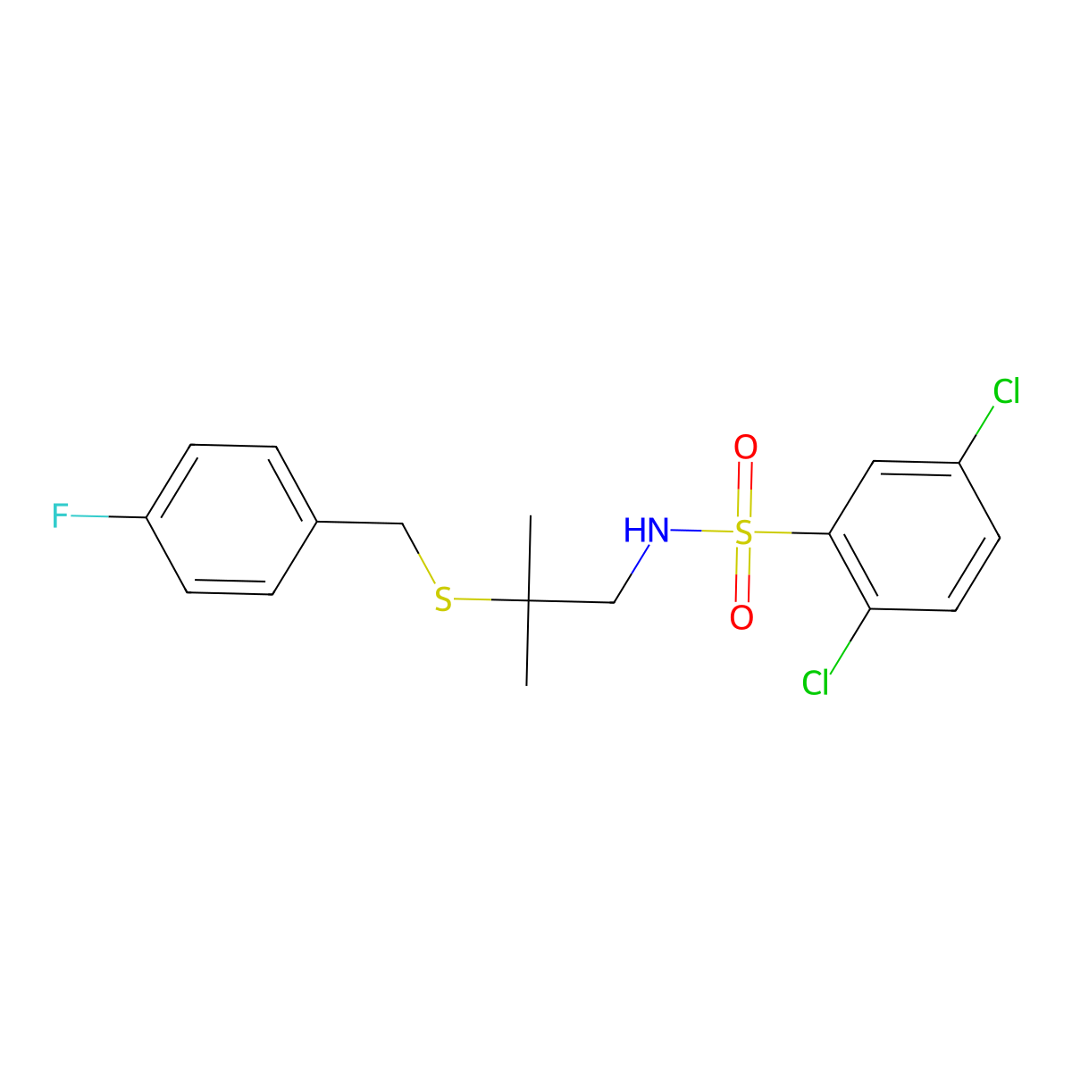 2,5-dichloro-N-{2-[(4-fluorobenzyl)sulfanyl]-2-methylpropyl}benzenesulfonamide molecular structure, CAS 339104-38-0