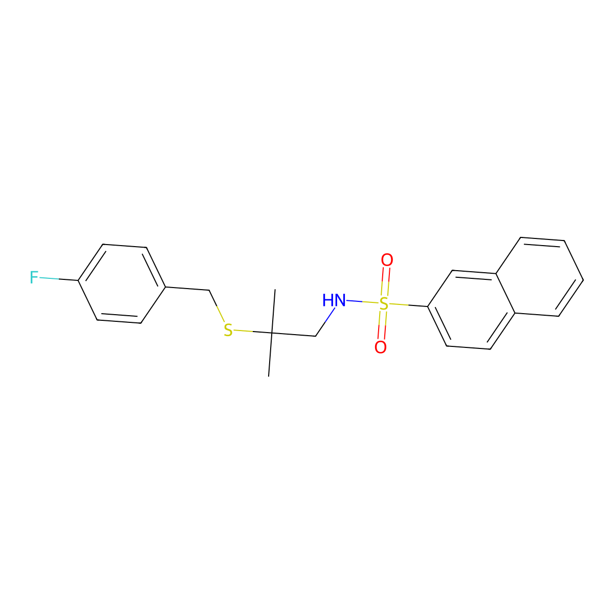 N-{2-[(4-fluorobenzyl)sulfanyl]-2-methylpropyl}-2-naphthalenesulfonamide molecular structure, CAS 339104-50-6