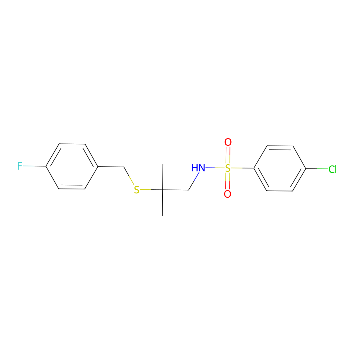 4-chloro-N-{2-[(4-fluorobenzyl)sulfanyl]-2-methylpropyl}benzenesulfonamide molecular structure, CAS 339104-53-9