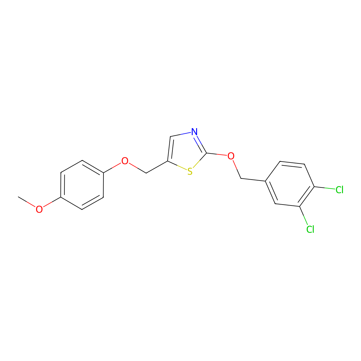 2-[(3,4-Dichlorophenyl)methoxy]-5-[(4-methoxyphenoxy)methyl]-1,3-thiazole molecular structure, CAS 339105-02-1