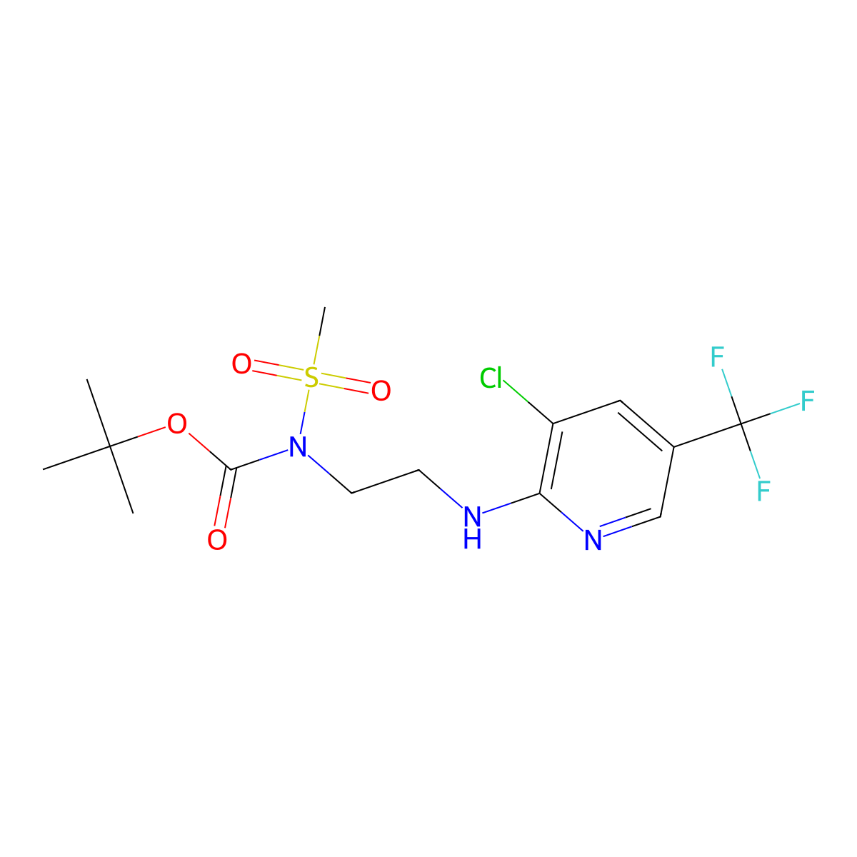tert-butyl N-(2-{[3-chloro-5-(trifluoromethyl)-2-pyridinyl]amino}ethyl)-N-(methylsulfonyl)carbamate molecular structure, CAS 339105-16-7