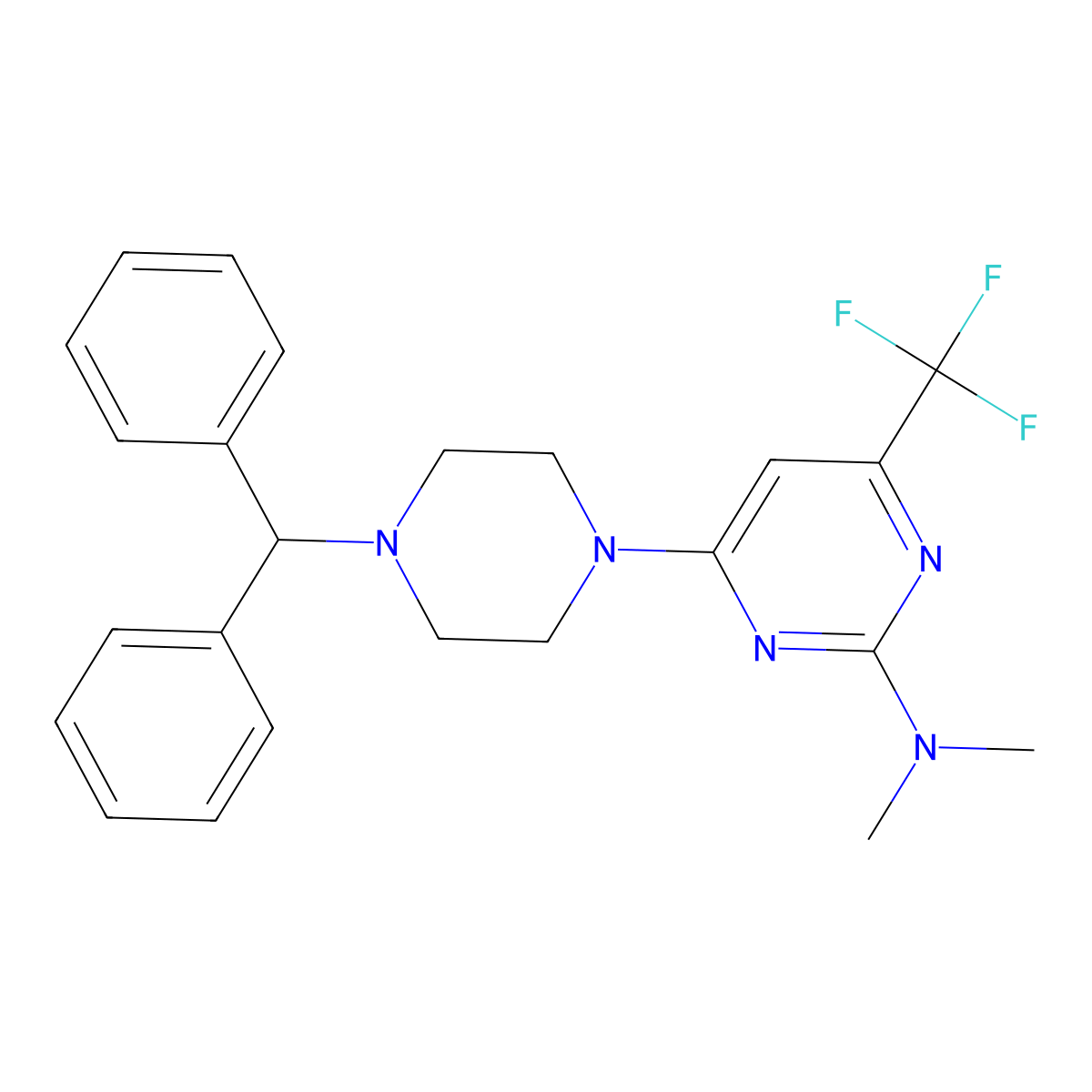 4-(4-benzhydrylpiperazino)-N,N-dimethyl-6-(trifluoromethyl)-2-pyrimidinamine molecular structure, CAS 339105-18-9