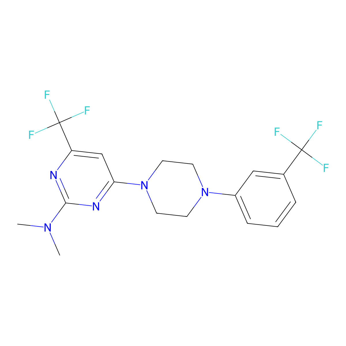 N,N-dimethyl-4-(trifluoromethyl)-6-{4-[3-(trifluoromethyl)phenyl]piperazino}-2-pyrimidinamine molecular structure, CAS 339105-22-5