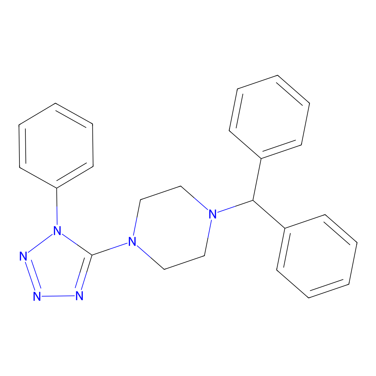 1-Benzhydryl-4-(1-phenyltetrazol-5-yl)piperazine molecular structure, CAS 339105-30-5