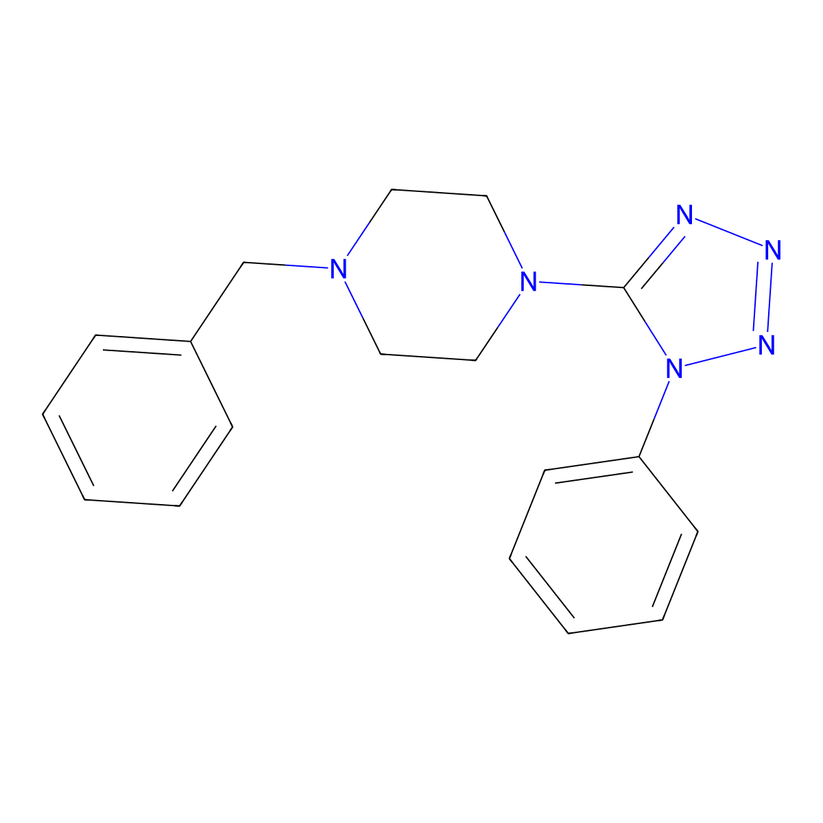 1-Benzyl-4-(1-phenyltetrazol-5-yl)piperazine molecular structure, CAS 339105-36-1
