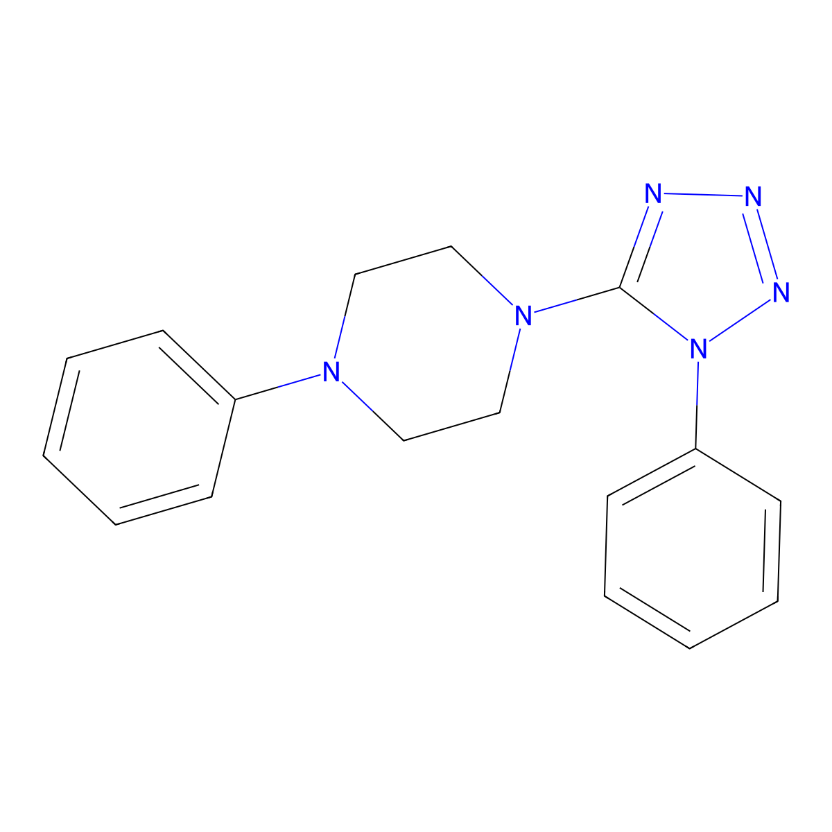 1-phenyl-4-(1-phenyl-1H-1,2,3,4-tetrazol-5-yl)piperazine molecular structure, CAS 339105-50-9