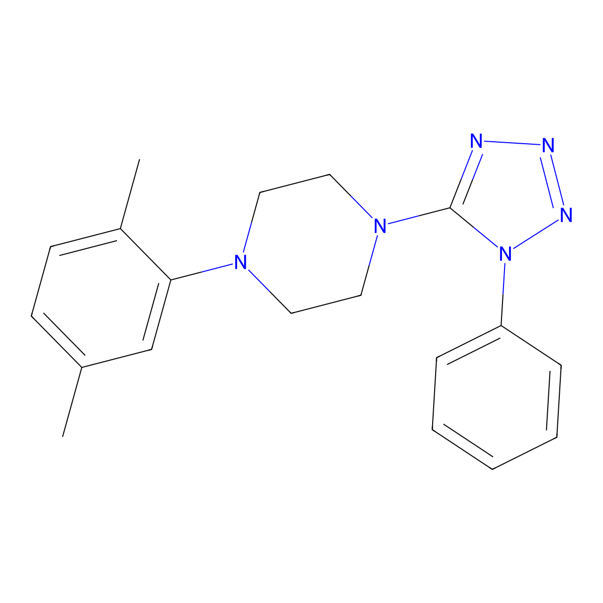 1-(2,5-dimethylphenyl)-4-(1-phenyl-1H-1,2,3,4-tetraazol-5-yl)piperazine molecular structure, CAS 339105-56-5