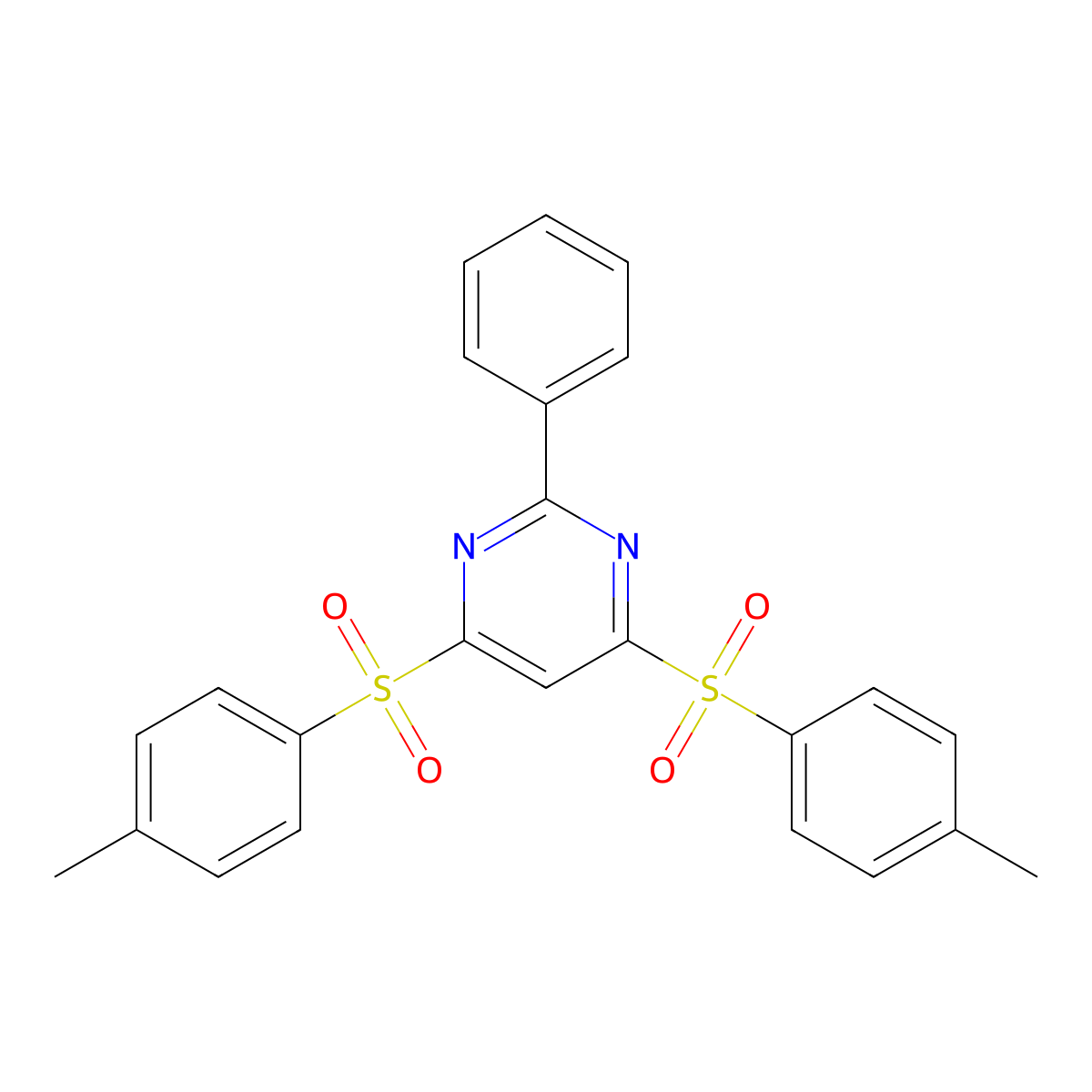 4,6-Bis[(4-methylphenyl)sulfonyl]-2-phenylpyrimidine molecular structure, CAS 339105-57-6