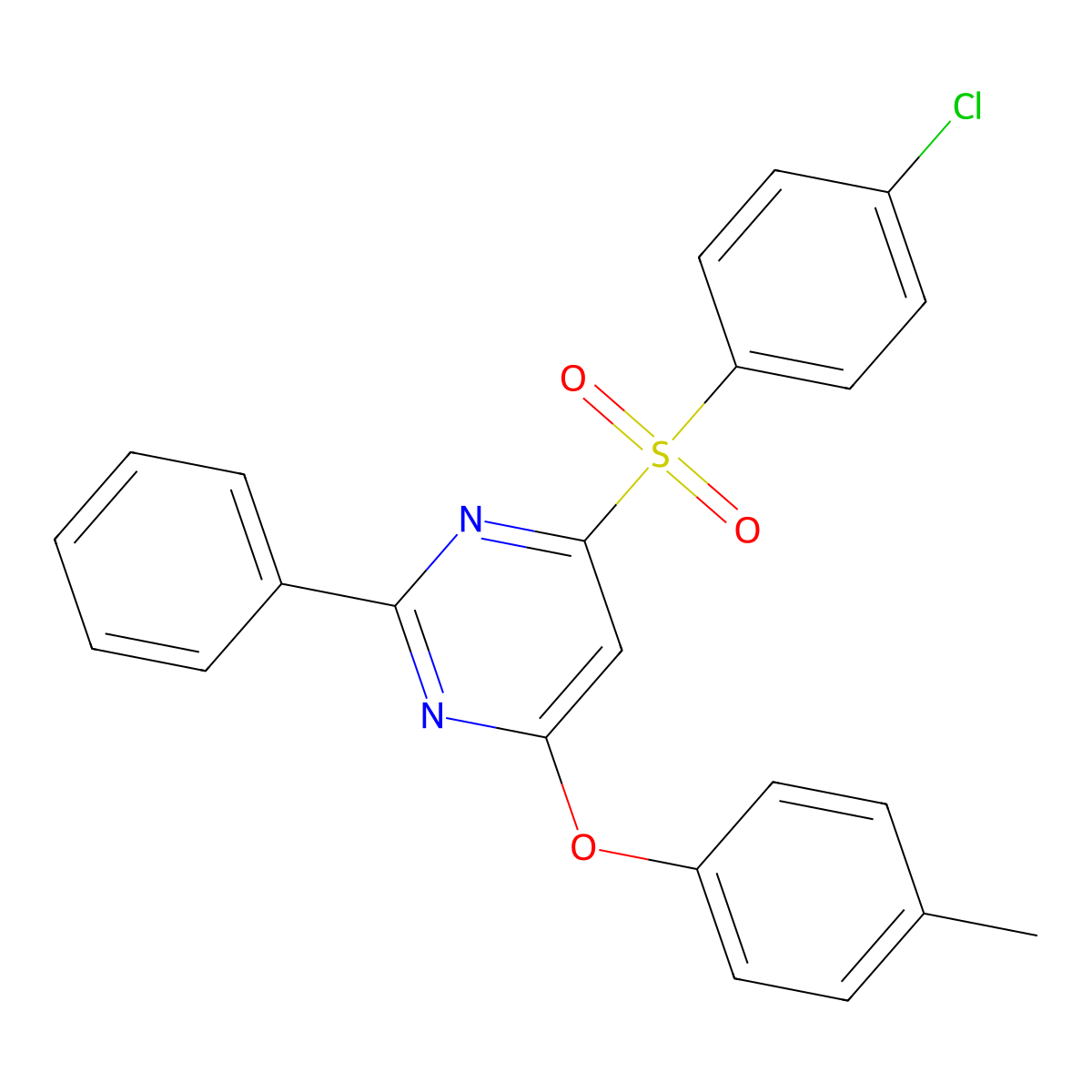 4-Chlorophenyl 6-(4-methylphenoxy)-2-phenyl-4-pyrimidinyl sulfone molecular structure, CAS 339105-61-2